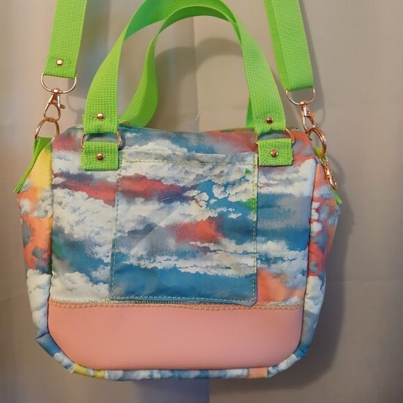 New Rainbow Clouds Sky print Crossbody Stachel Purse Bag Small Blue Pink Green - Picture 3 of 11